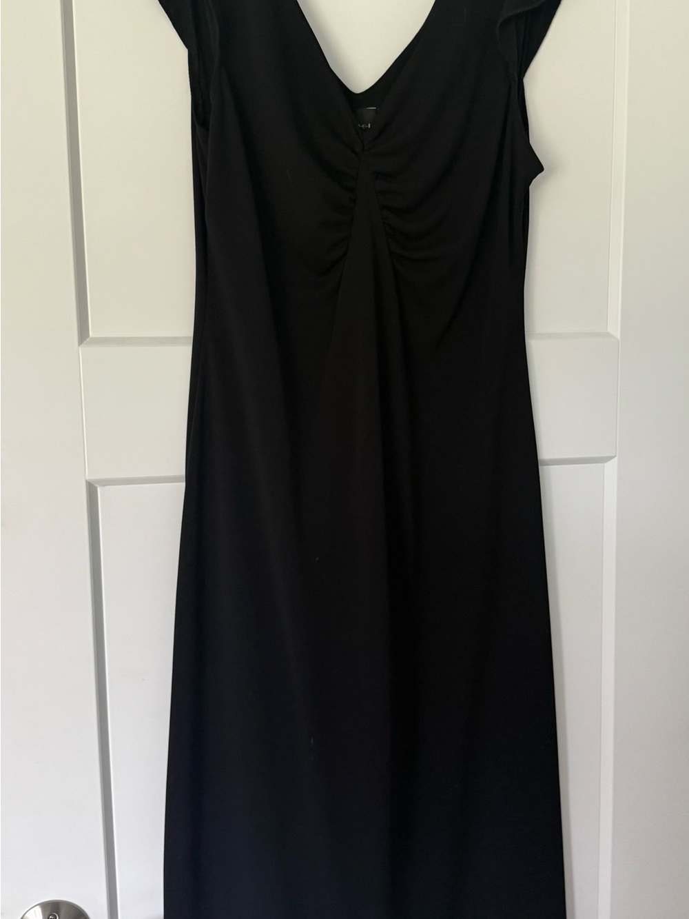 connected apparel Black Maxi Dress with V-Neck Ruched Front